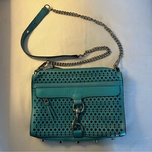 Rebecca Minkoff M.A.C. Teal Perforated Leather Clutch Crossbody Bag